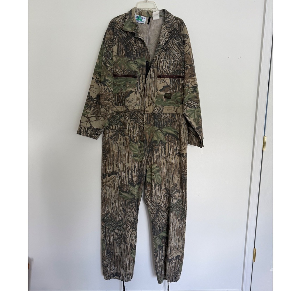 Vintage Liberty Real Tree Camo Zip Front Jumpsuit XL Coveralls Lightweight